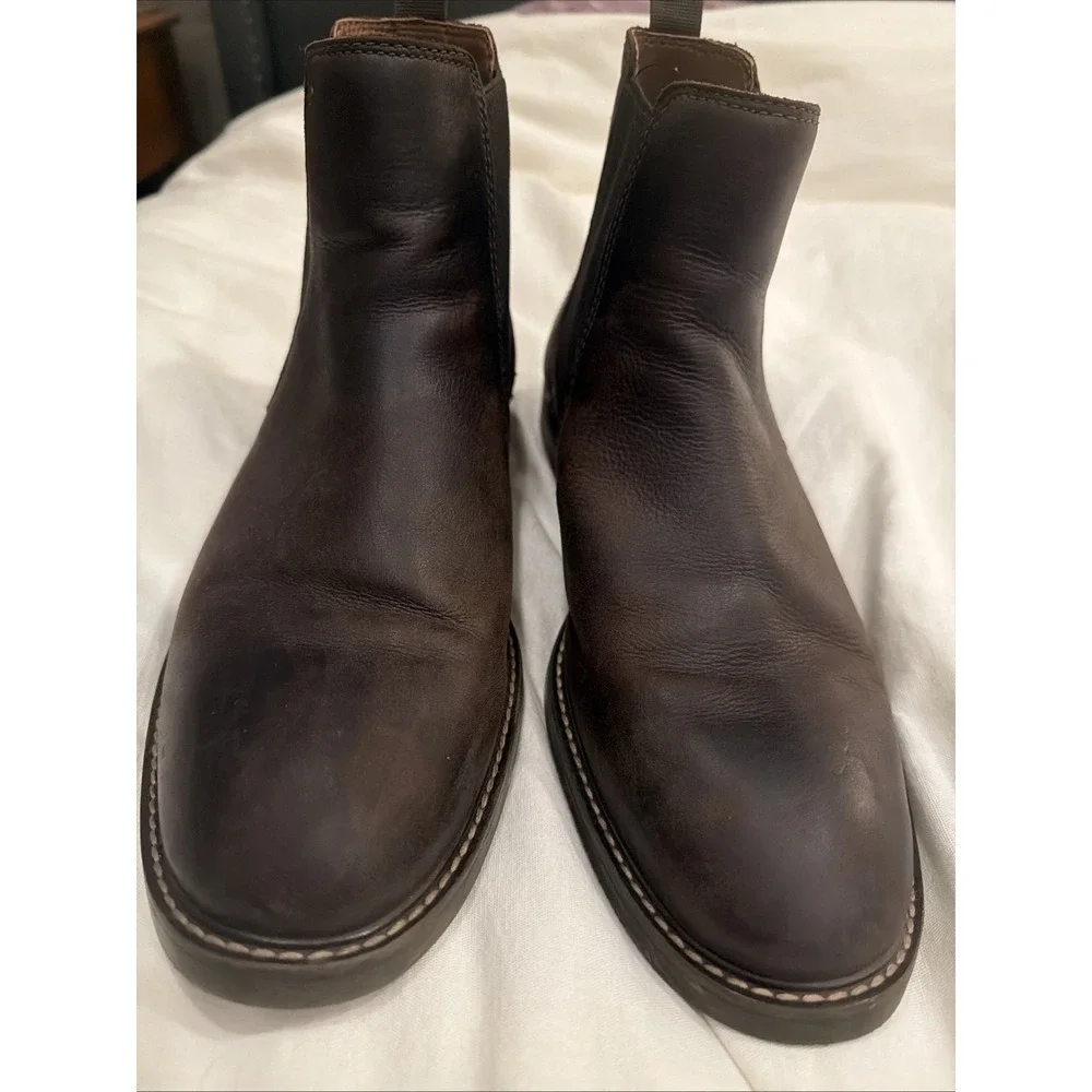 Clarks Men's Size 11 Leather Jaxen Easy Chelsea Brown DressTumbled Pull On Boots